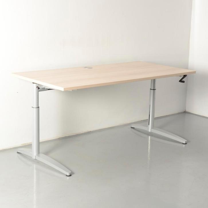 Solidesk bureau, eiken blad, 160 x 80cm, hoogte instelbaar, Huis en Inrichting, Bureaus, Ophalen of Verzenden