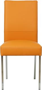 Oranje leren moderne eetkamerstoel - poot vierkant rvs - Tol, Nieuw, Leer, Ophalen of Verzenden, Eén