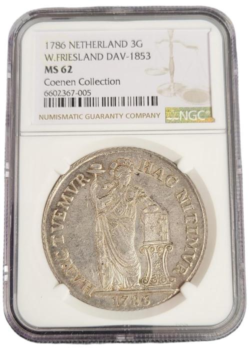 Provincie W.Friesland 3 gulden 1786 generaliteits NGC, Postzegels en Munten, Munten | Nederland, Losse munt, Zilver, Verzenden