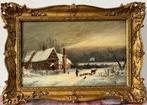 Britse school (XIX) - Figure by a cottage in a winter, Antiek en Kunst