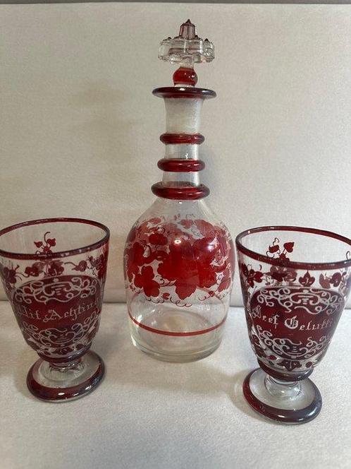 Karaf (3) - Glas - Boheems Caraffe glas, Antiek en Kunst, Antiek | Glas en Kristal