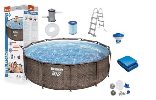 Bestway Steel Pro Zwembad 366 cm - Rattan-look en Complet..., Tuin en Terras, Zwembaden, Nieuw, Ophalen of Verzenden