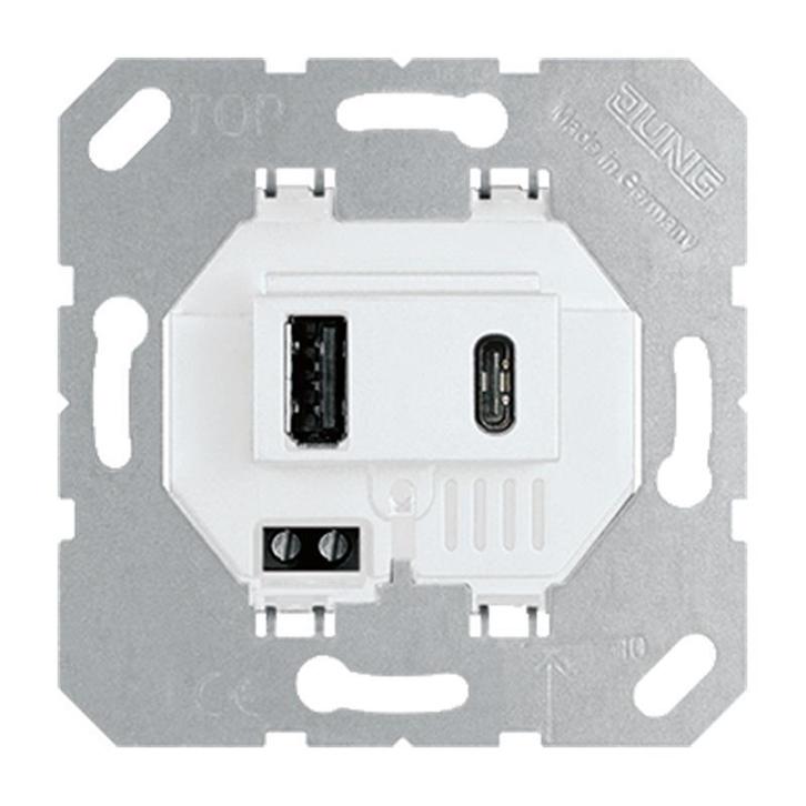 Jung USB Oplaadcontactdoos Type A en C Alpine Wit -, Doe-het-zelf en Verbouw, Elektra en Kabels, Overige typen, Nieuw, Verzenden