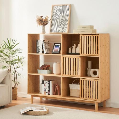 Boekenkast Ypäjä schap 127,5x147x39 cm bamboe naturel [en.ca, Huis en Inrichting, Kasten | Boekenkasten, Nieuw, Verzenden