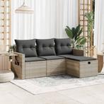 vidaXL 4-delige Loungeset met kussens poly rattan lichtgrijs, Verzenden, Nieuw, Rotan, Loungeset
