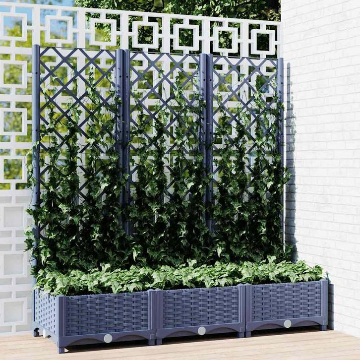 vidaXL Plantenbak met latwerk 120x40x121,5 cm polypropeen, Tuin en Terras, Bloembakken en Plantenbakken, 100 cm of meer, Nieuw