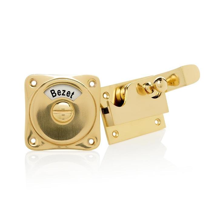 WC slot hendel vrij-bezet messing gelakt - retro WC sluit..., Doe-het-zelf en Verbouw, Hang- en Sluitwerk, Slot, Nieuw, Koper of Messing