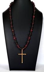 Granaat - Ketting - Christendom - Geweven - Latijns kruis -, Antiek en Kunst