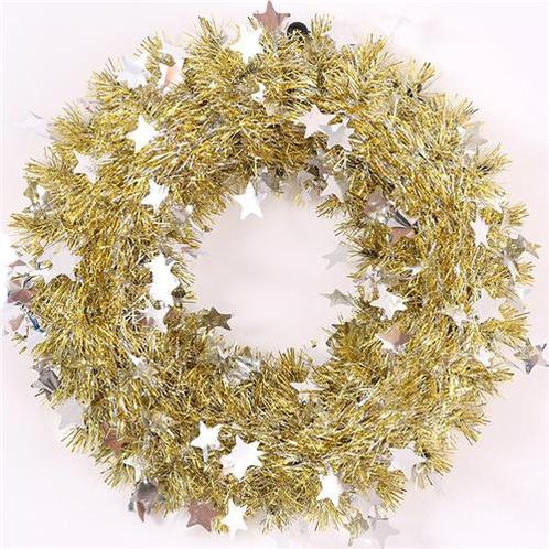 Actie dennenkrans kunst 37cm. tinsel wreath gold/silver with, Huis en Inrichting, Woonaccessoires | Kunstplanten en Kunstbloemen