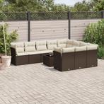 vidaXL 11-delige Loungeset met kussens poly rattan bruin, Verzenden, Nieuw, Rotan, Loungeset