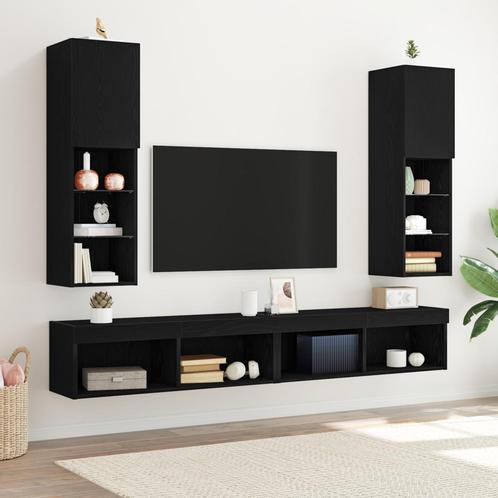 vidaXL LED TV Kast 2 st Zwart Eiken 30,5x30x102 cm, Huis en Inrichting, Kasten | Overige, Nieuw, Verzenden