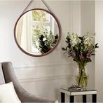 REA Ronde wandspiegel - leren band - houten frame - Ø50 c.., Ophalen of Verzenden, Nieuw