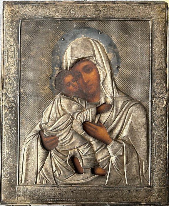 Icoon - Moeder Gods van Vladimir - Zilver, Hout, Antiek en Kunst, Kunst | Niet-Westerse kunst