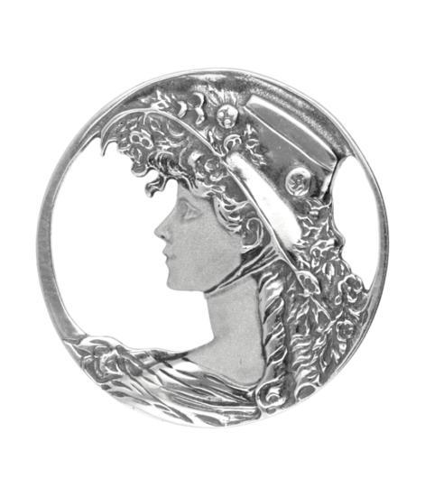Zilveren Vrouwengezicht met hoed Art Nouveau Jugendstil X..., Sieraden, Tassen en Uiterlijk, Kettinghangers, Verzenden
