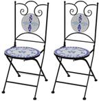 vidaXL Bistrostoelen inklapbaar 2 st keramiek blauw en wit, Tuin en Terras, Verzenden, Nieuw, Metaal
