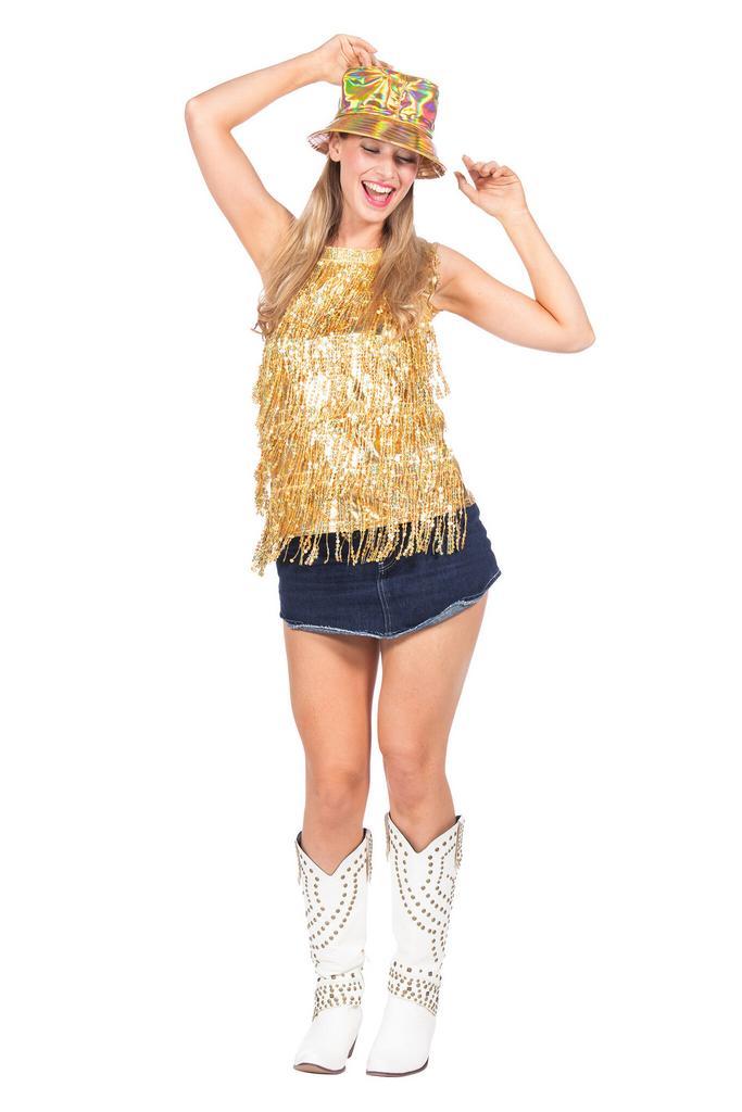 Party Top Goud Metallic Franjes Pailletten Dames, Kleding | Dames, Carnavalskleding en Feestkleding, Nieuw, Ophalen of Verzenden