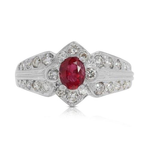 Ring - 18 karaat Witgoud -  0.56ct. tw. Robijn - Diamant, Sieraden, Tassen en Uiterlijk, Antieke sieraden