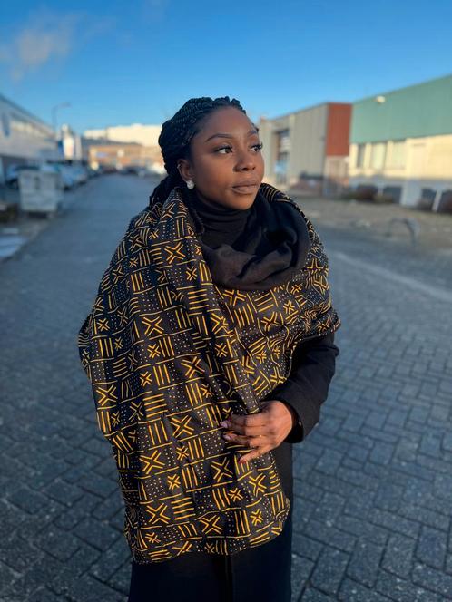 Warme Sjaal met Afrikaanse print Unisex - Zwarte / geel bogo, Kleding | Dames, Mutsen, Sjaals en Handschoenen, Nieuw, Ophalen of Verzenden