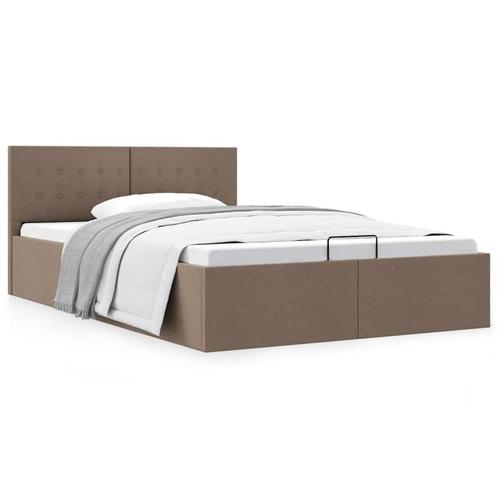 vidaXL Bedframe met hydraulische opslag stof taupe 140x200, Huis en Inrichting, Slaapkamer | Bedden, 140 cm, 200 cm, Tweepersoons