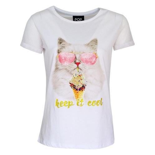 Verysimple • wit t-shirt cool kat • 36 (IT42), Kleding | Dames, Tops, Wit, Nieuw, Maat 36 (S), Verzenden