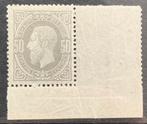 België 1875 - 50c Grijs, Leopold II, hoekzegel met bladboord, Gestempeld