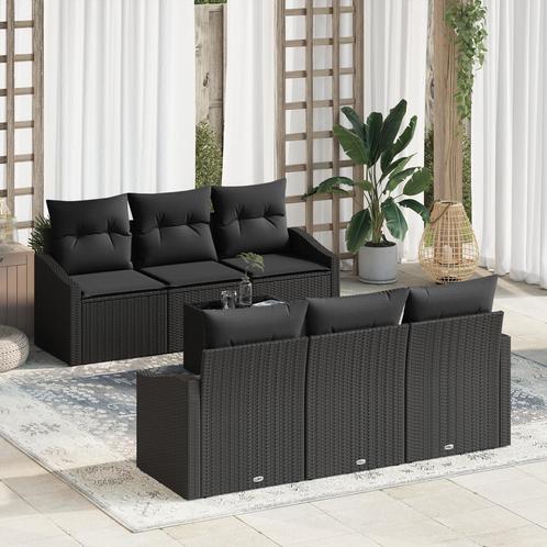 vidaXL 7-delige set van tuinbanken met kussens in zwart poly, Tuin en Terras, Tuinsets en Loungesets, Nieuw, Rotan, Verzenden