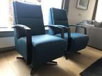 leren draaifauteuils met schotelvoet - blauw leer - Echt le, Huis en Inrichting, Fauteuils, Nieuw, Ophalen of Verzenden, Industrieel