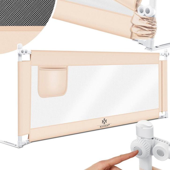 Bedhekje - 150 cm - Bedrand - Bedrail - Bedrek - Beige - KES, Kinderen en Baby's, Kinderkamer | Bedden, Zo goed als nieuw, Verzenden