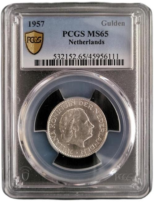 Koningin Juliana zilveren 1 gulden 1957 MS65 PCGS, Postzegels en Munten, Munten | Nederland, Losse munt, 1 gulden, Koningin Juliana