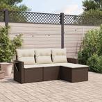 vidaXL 4-delige Loungeset met kussens poly rattan bruin, Verzenden, Nieuw, Rotan, Loungeset