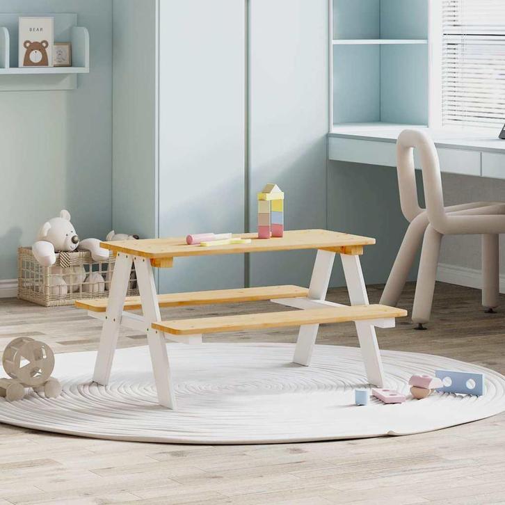 vidaXL Kindertafel met banken IRUN 90x79,5x50cm massief hout, Huis en Inrichting, Tafels | Salontafels, 50 tot 100 cm, Nieuw, Grenenhout