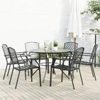 vidaXL 7-delige Tuinset stapelbaar gepoedercoat staal, Tuin en Terras, Tuinsets en Loungesets, Verzenden, 6 zitplaatsen, Nieuw