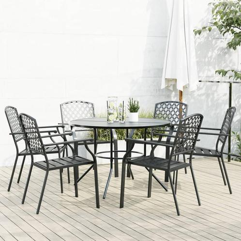 vidaXL 7-delige Tuinset stapelbaar gepoedercoat staal, Tuin en Terras, Tuinsets en Loungesets, Tuinset, Nieuw, 6 zitplaatsen, Rvs