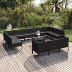 vidaXL 14-delige Loungeset met kussens poly rattan zwart, Verzenden, Nieuw, Rotan, Loungeset