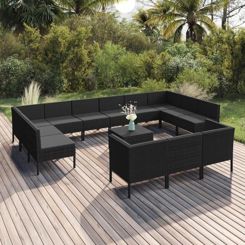vidaXL 14-delige Loungeset met kussens poly rattan zwart, Tuin en Terras, Tuinsets en Loungesets, Loungeset, Nieuw, Rotan, Verzenden
