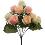 Zijde rozen rosebud bush with gyp (9 heads) ivory/pink/peach, Huis en Inrichting, Ophalen of Verzenden, Nieuw