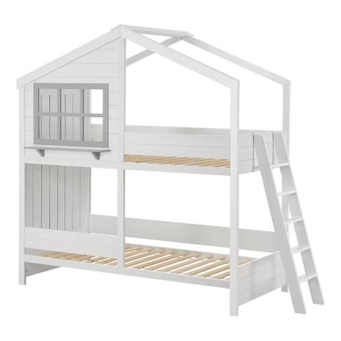 Kinderbed / Stapelbed Droomhuis - 90 x 200 cm - Incl. Ladder, Huis en Inrichting, Slaapkamer | Bedden, 90 cm, 200 cm, Wit, Tweepersoons
