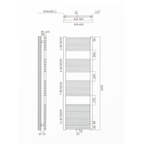 Sanicare design radiator midden aansluiting recht 160 x 60, Doe-het-zelf en Verbouw, Sanitair, Ophalen of Verzenden