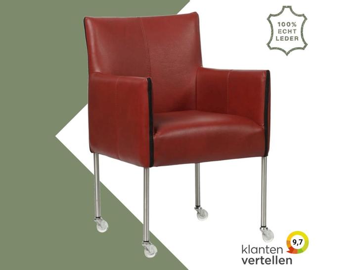 Leren eetkamerstoel More - Granada Rouge (rood) - Poten, Huis en Inrichting, Stoelen, Eén, Rood, Nieuw, Leer, Ophalen of Verzenden