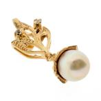 Gouden fantasie hanger gezet met een parel en zirconia, Sieraden, Tassen en Uiterlijk, Ophalen of Verzenden, Gebruikt, Goud, Overige merken