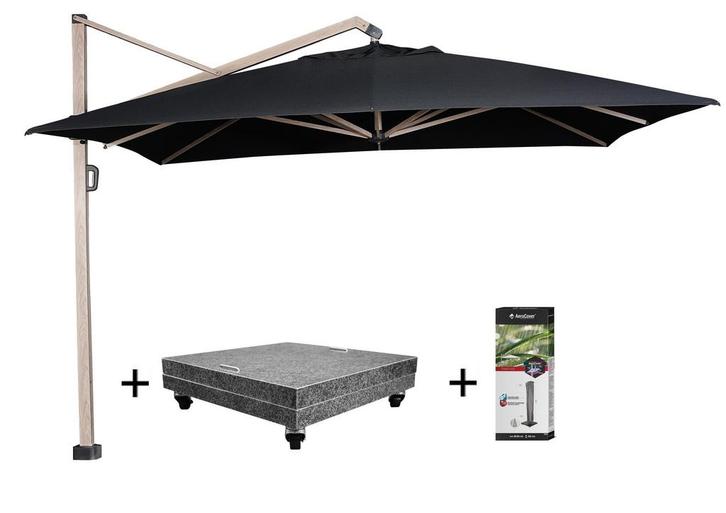 Icon zweefparasol 350x350 cm oak mast faded black met 150KG, Tuin en Terras, Parasols, Nieuw, Ophalen of Verzenden