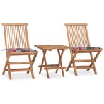 vidaXL 3-delige Tuinset inklapbaar met kussen massief, Tuin en Terras, Tuinsets en Loungesets, 2 zitplaatsen, Verzenden, Teakhout