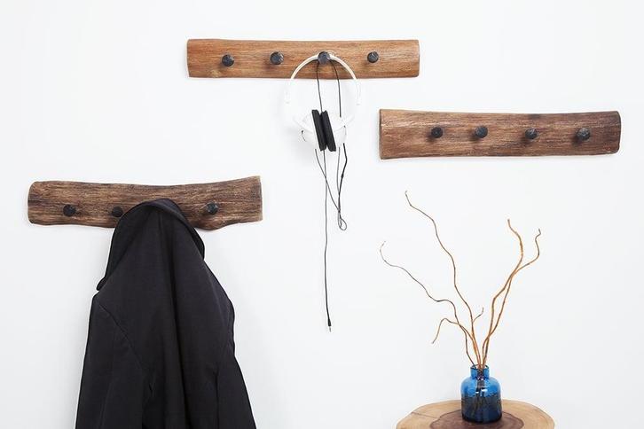 Massieve wandkapstok HEMINGWAY 50cm naturel van gerecycled, Huis en Inrichting, Woonaccessoires | Vazen, Ophalen of Verzenden