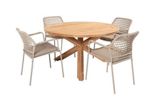 Taste Barista/Prado ronde tuinset Ø130cm. (5-delig) -, Tuin en Terras, Tuinsets en Loungesets, Tuinset, Nieuw, Hout, Verzenden