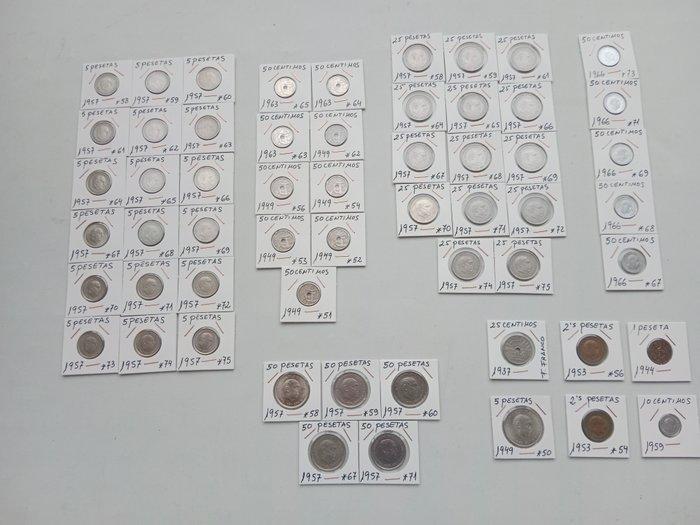 Spanje. Francisco Franco. Peseta 1937-1966 (Zonder, Postzegels en Munten, Munten | Europa | Niet-Euromunten