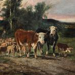 European School (late XIX) - Landscape with cows and flock, Antiek en Kunst