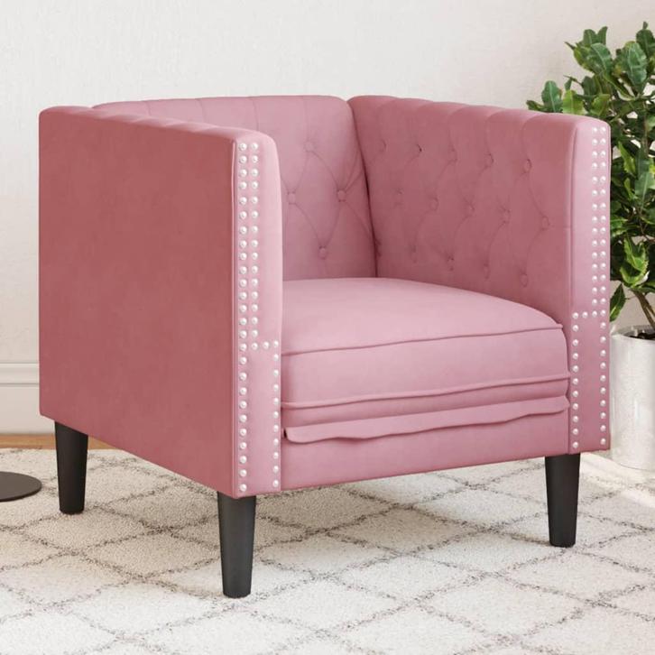 vidaXL Fauteuil Chesterfield-stijl fluweel roze, Huis en Inrichting, Banken | Bankstellen, Nieuw, Stof, Eenpersoons, Verzenden