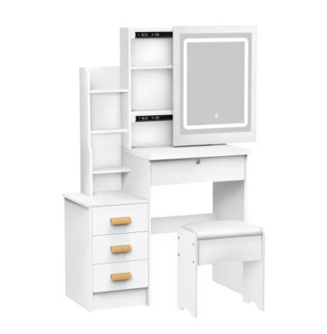 Kaptafel met Schuifspiegel, Kruk en 4 Lades, Huis en Inrichting, Tafels | Kaptafels, Nieuw, Verzenden