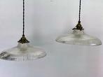 Lamp - Glas - Twee Holophane hanglampen