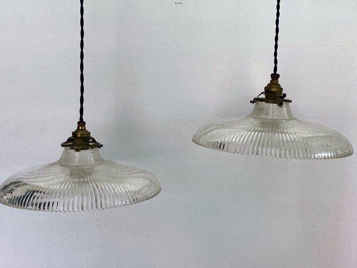 Lamp - Glas - Twee Holophane hanglampen, Antiek en Kunst, Kunst | Designobjecten